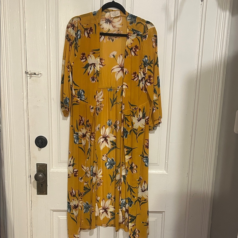 Floral Mustard Yellow Kimono (Pick 3 for $15)